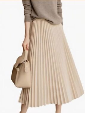 H&M Light Beige Pleated Midi Skirt
